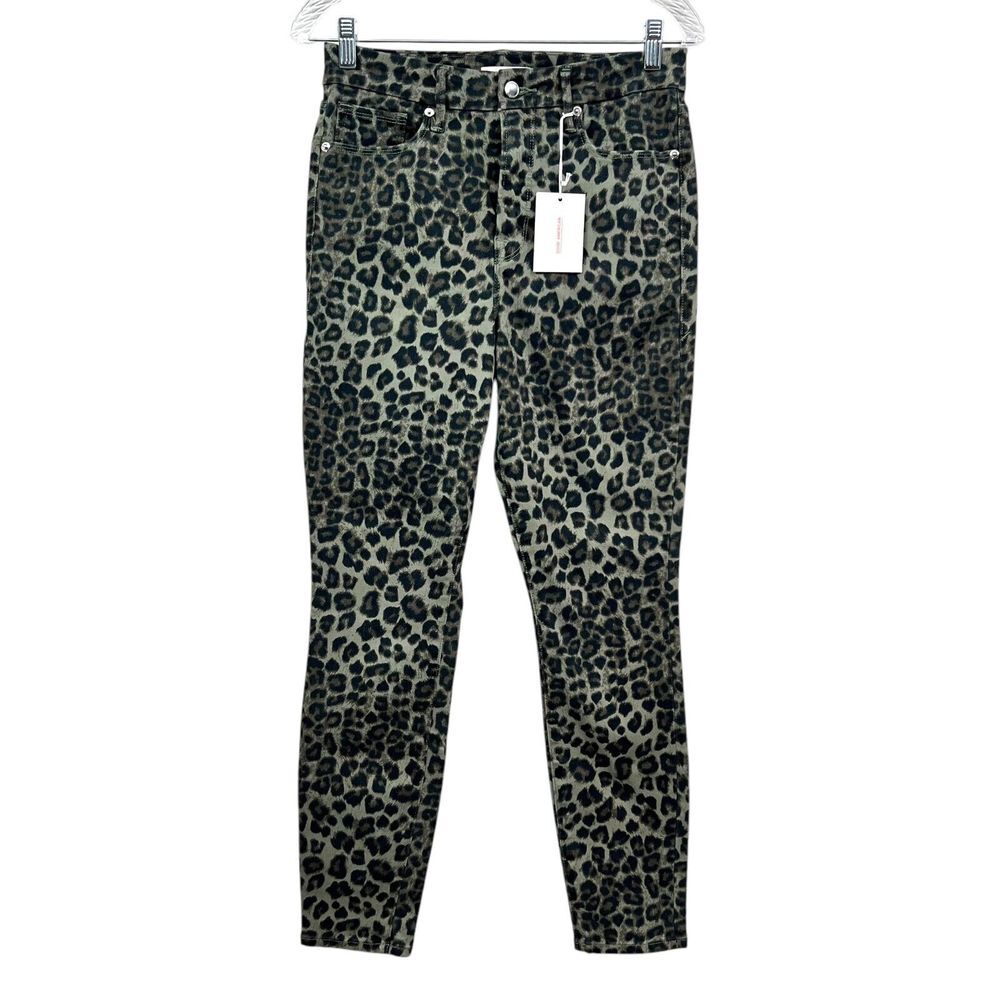 Good American Womens Jeans Leopard Animal Print Good Waist Crop Sage Sz 8/29*